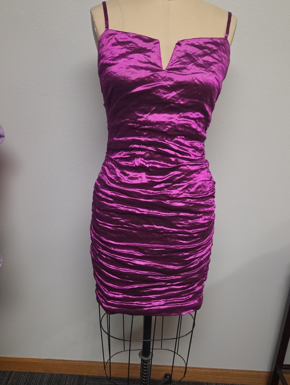 Nicole Miller Fuchsia Ruched Satin Mini Dress